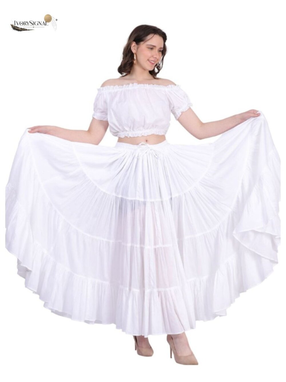 Wevez 25 Yard Cotton Maxi Skirt Tiered Flowy Belly Dance Festival Skirt - Picture 2 of 6